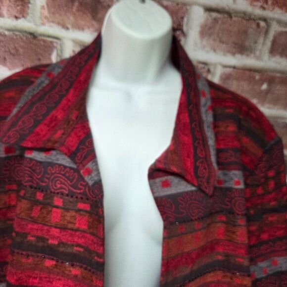 Alfred Dunner Vintage Aztec Cardigan | Women’s 24W | Red Open Front Jacket - Picture 4 of 8